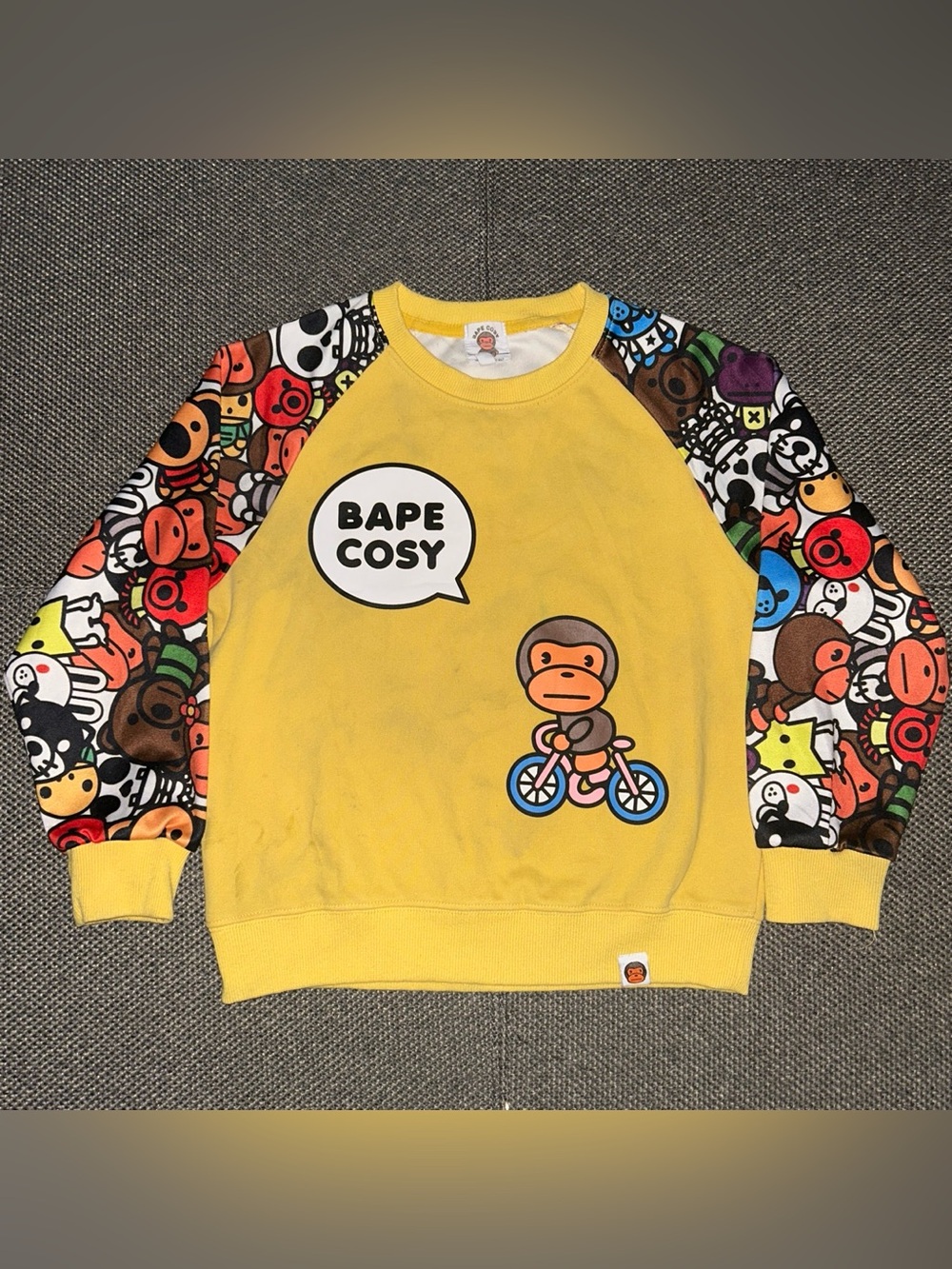 Bape Yellow Crewneck with Ape Head Tag